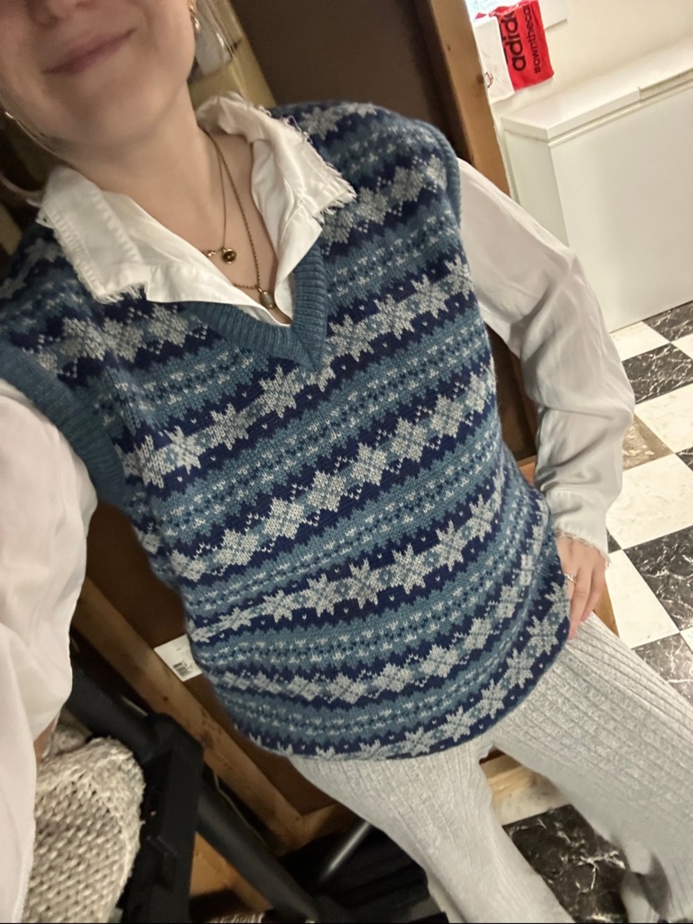 Vintage Fair Isle Sweater Vest Blue Wool Blend Grandpa Academia Preppy